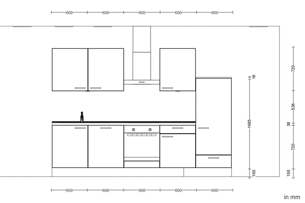Küchenblock Flash Low m. Geräten Weiß Hochglanz - Edelstahlfarben/Eichefarben, MODERN, Holzwerkstoff/Metall (300cm) - Nobilia