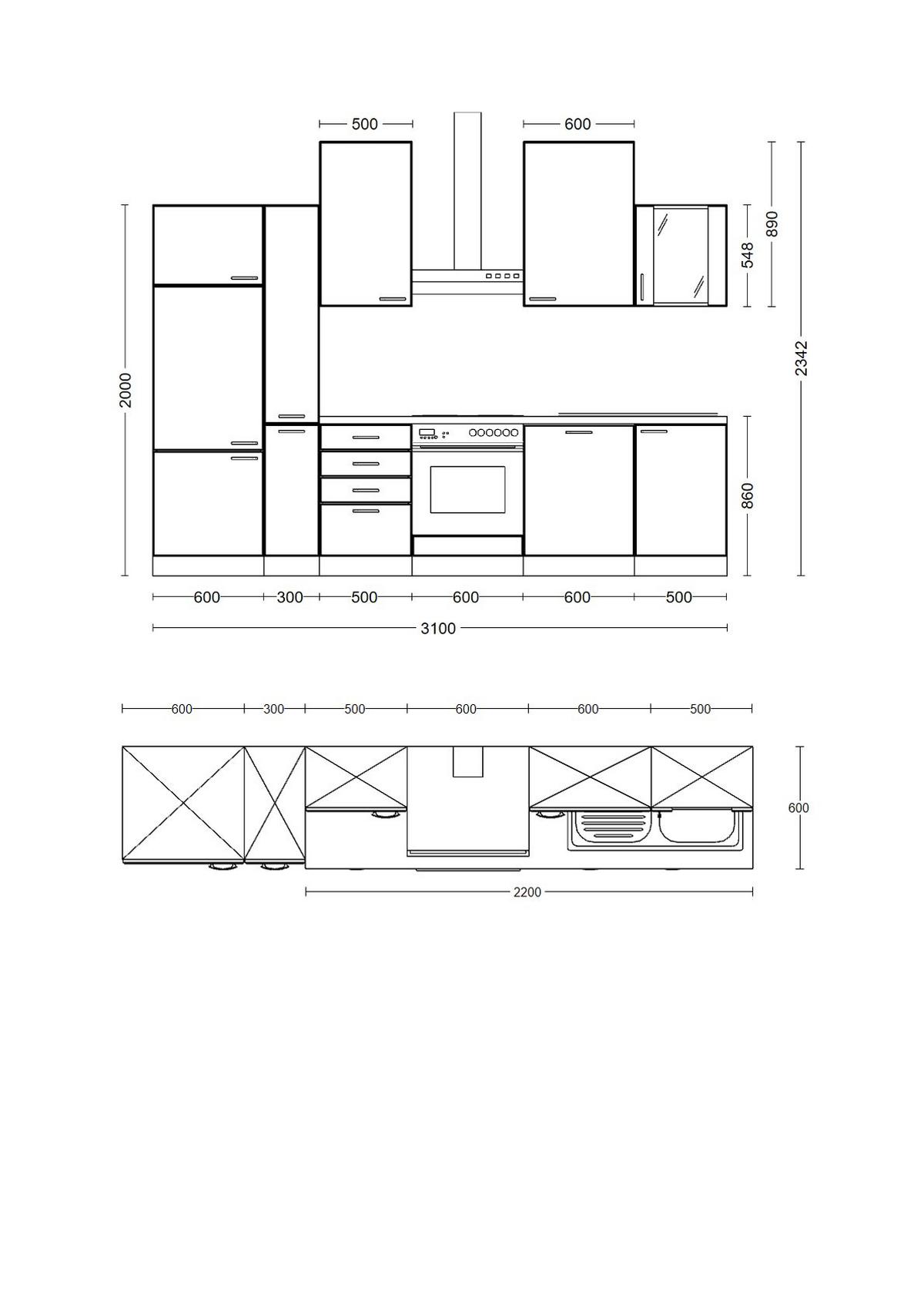 Kuhinjski Blok Z Aparati Nano, Barva Bukve - barve nerjavečega jekla/barve bukve, Moderno, umetna masa/leseni material (310cm) - FlexWell