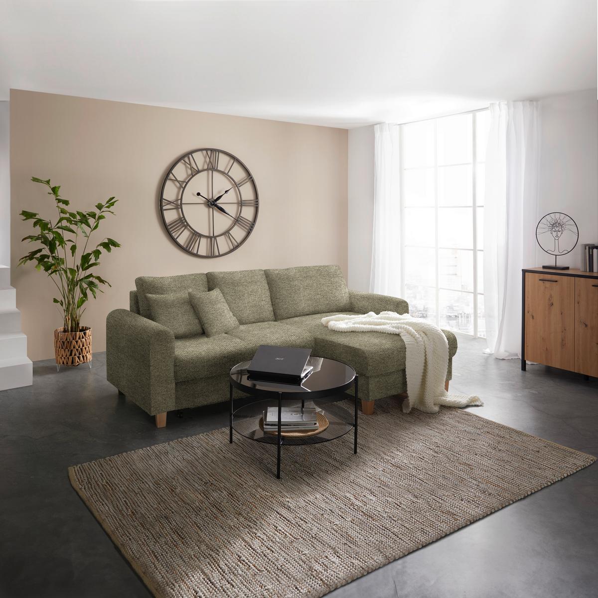 Kutna Garnitura Lille - maslinasto zelena/svijetlo smeđa, Moderno, tekstil/drvo (232/110/156cm) - Best Price