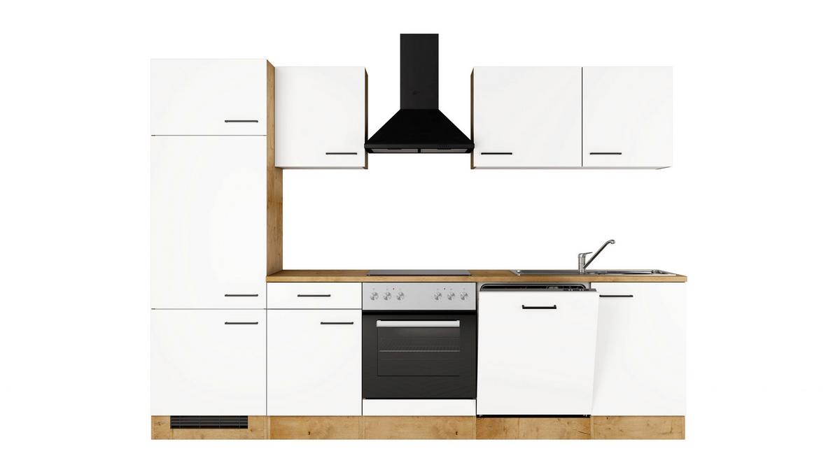 Küchenblock Avila m. Geräten Magnolie - Eichefarben/Magnolie, Trend, Holzwerkstoff/Metall (280cm) - FlexWell