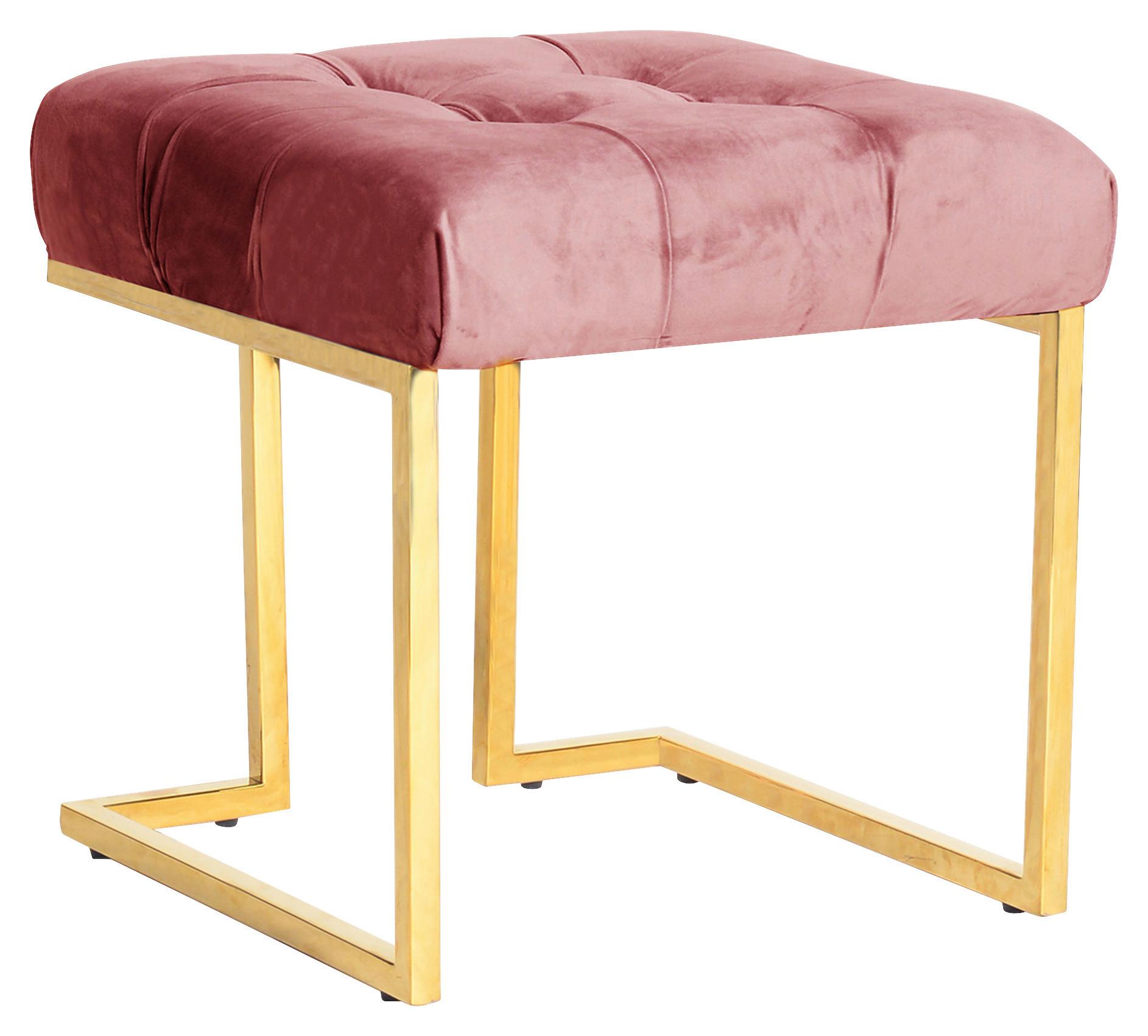 Hocker Rare Altrosa Samt - Goldfarben/Altrosa, Design, Textil/Metall (48/48/48cm) - Kayoom