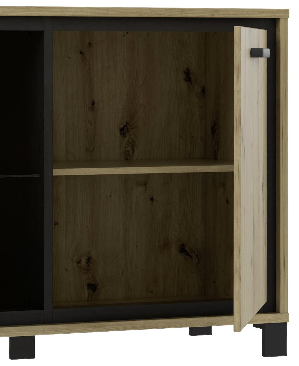 Kommode "Trondheim" , Eiche - Eichefarben/Schwarz, Basics, Glas/Holzwerkstoff (120,4/81,3/41,5cm) - Livetastic