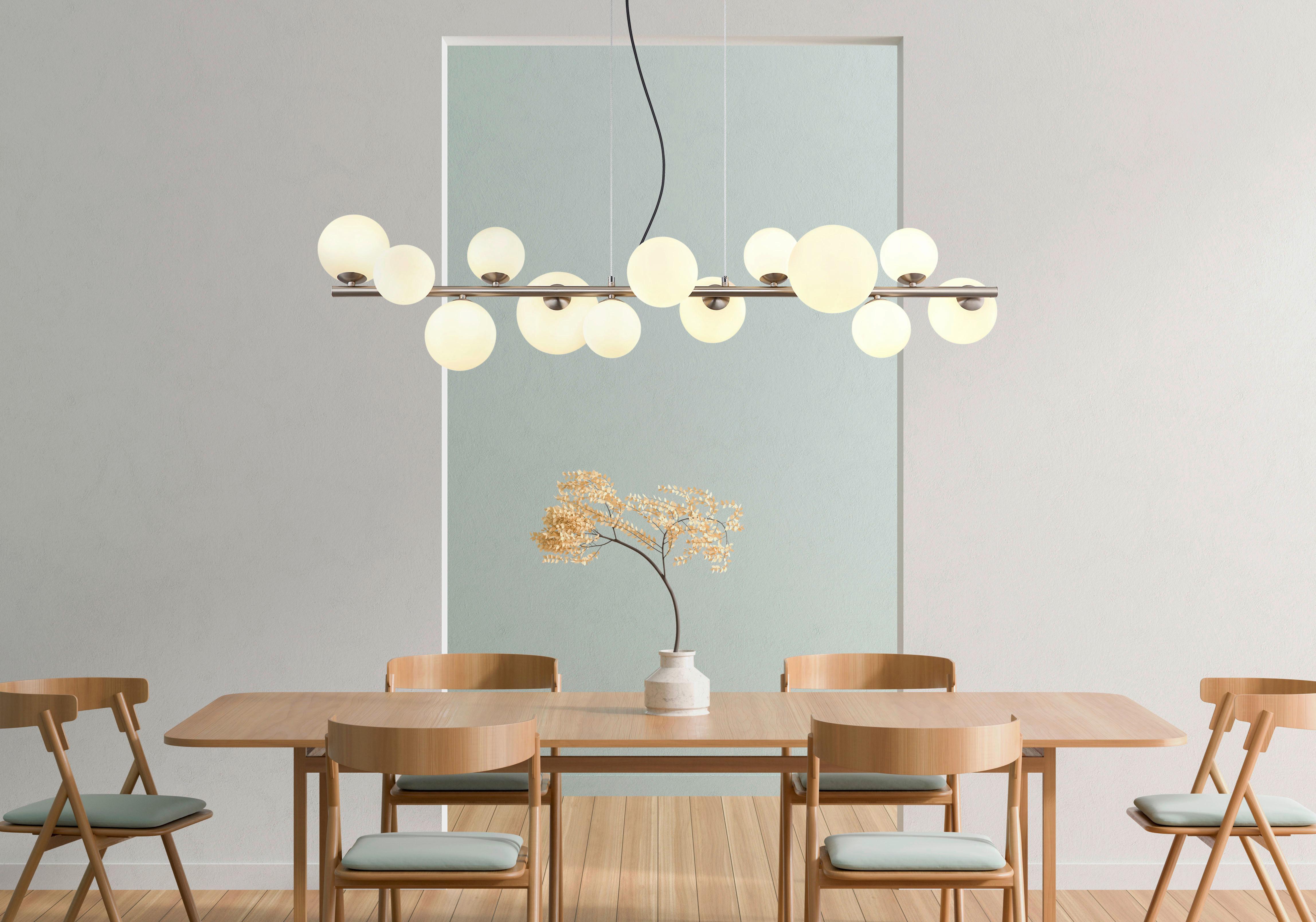 LED-Hängeleuchte Riha Opal/Nickelfarben max. 3,5Watt - Transparent/Opal, Design, Glas/Kunststoff (120/34,5cm) - Globo