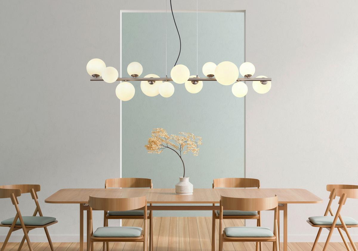 Viseča Led-svetilka Riha, S Sijalko - barve niklja/opal, Design, kovina/umetna masa (120/34,5cm) - Globo