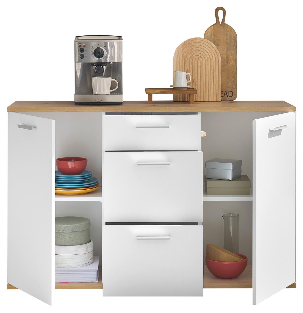 KOMODA SZEROKA BC 1035 - kolor srebrny/biały, Design, materiał drewnopochodny/tworzywo sztuczne (135/86/38cm) - MID.YOU