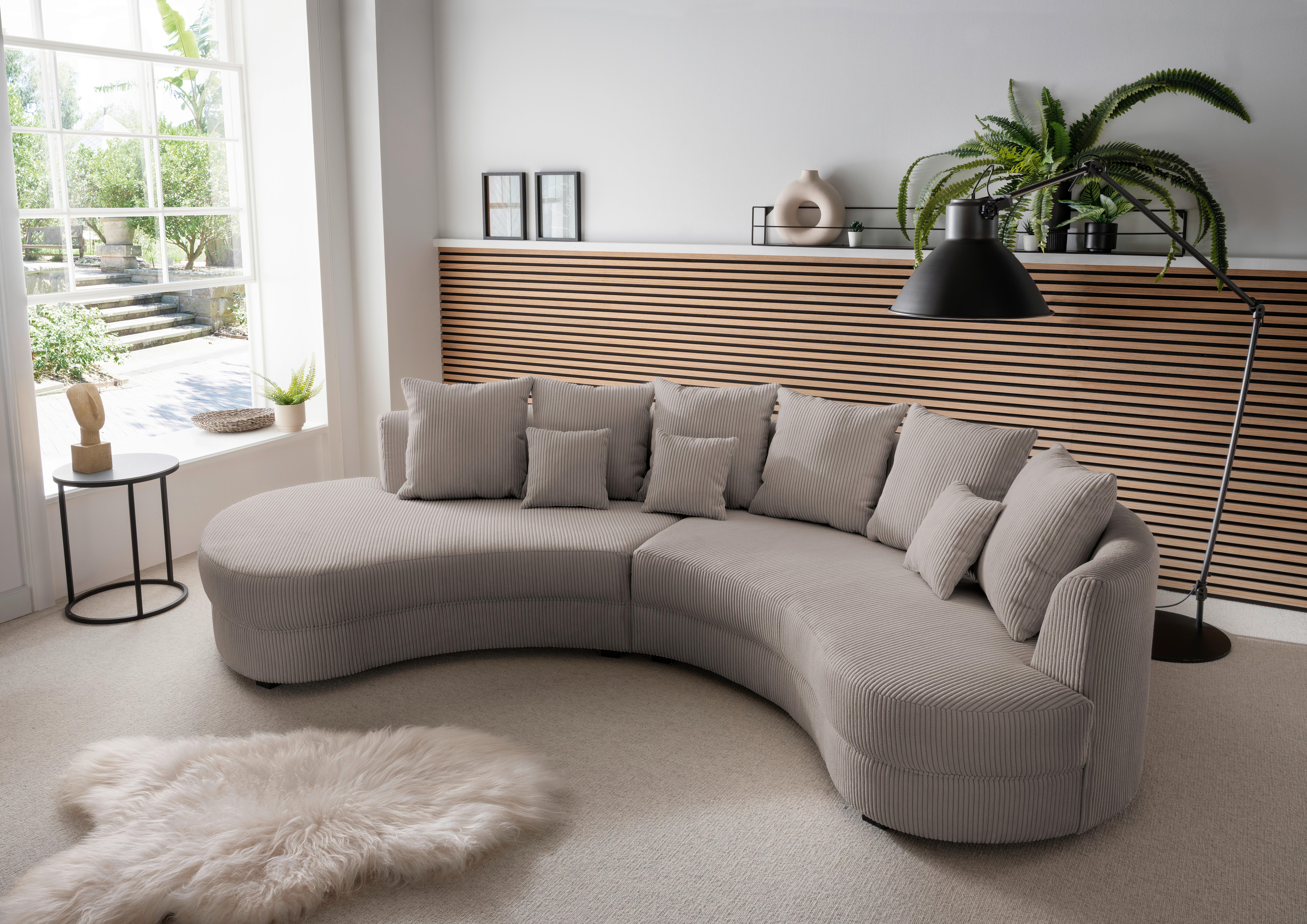 Wohnlandschaft Limoncello grau-braun Cord - Graubraun/Schwarz, Design, Kunststoff/Textil (160/300cm) - Livetastic