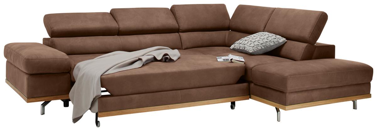 Wohnlandschaft Carmen In Braun Mit Bettfunktion - Chromfarben/Braun, Konventionell, Holz/Textil (292/226cm) - Based