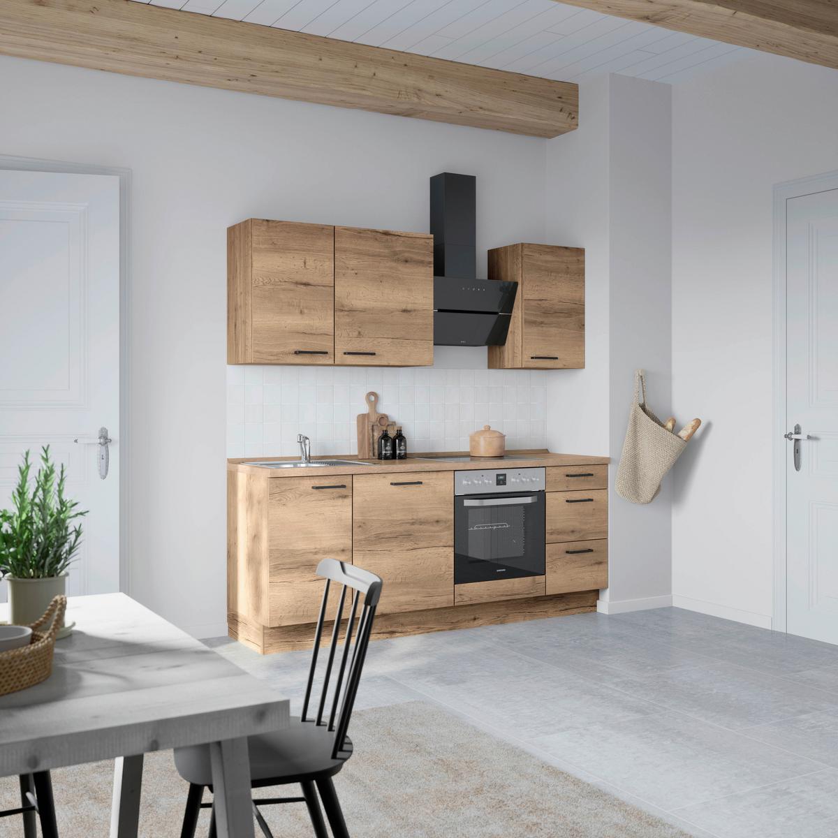 Küchenblock Structura High m. Geräten Eiche dunkel - Eiche dunkel/Schwarz, MODERN, Holzwerkstoff/Metall (210cm) - Nobilia