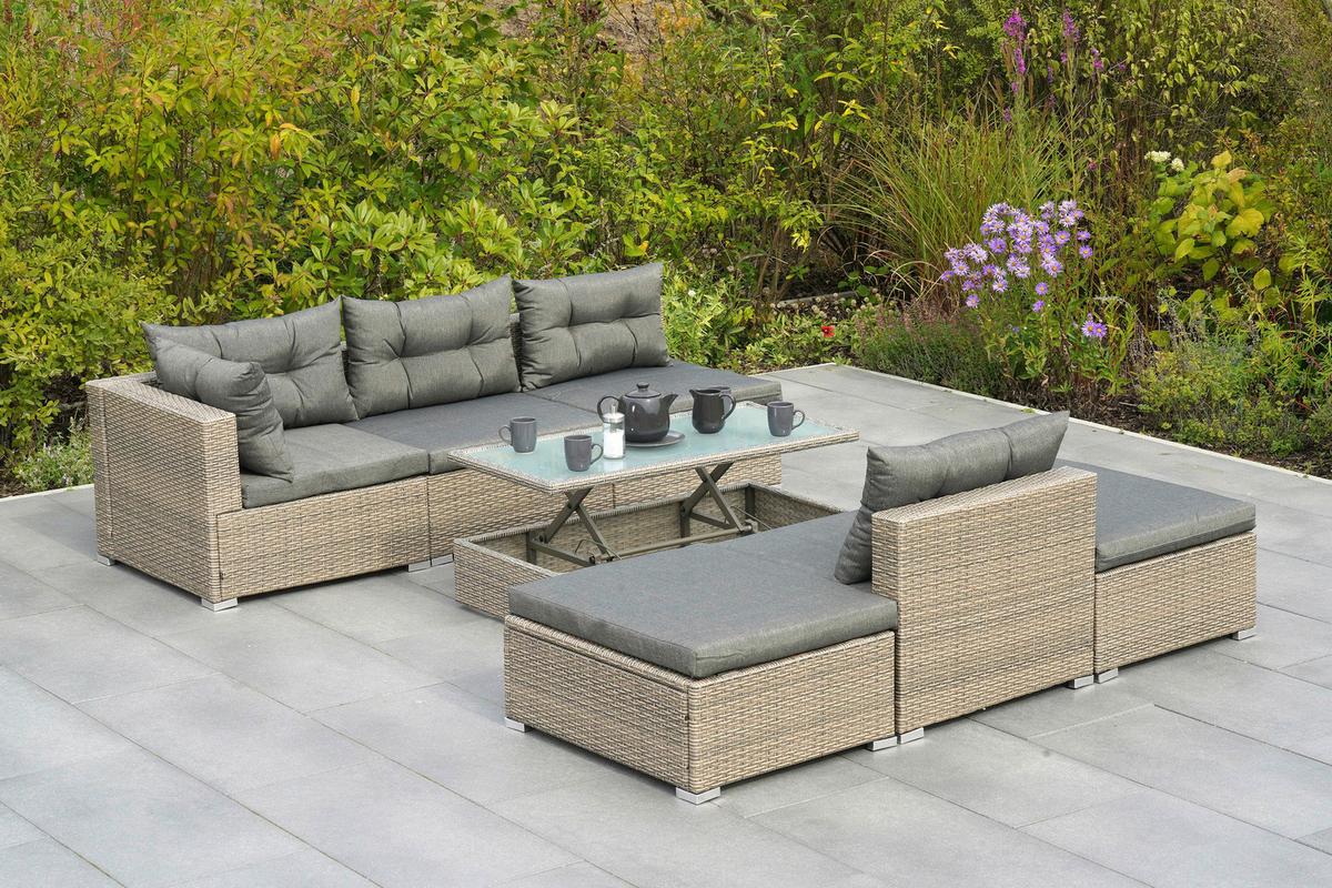 Lounge Garnitura Vilemanzano, Sestavljivo, Blazine - siva/naravne barve, Moderno, kovina/umetna masa - Gardenson