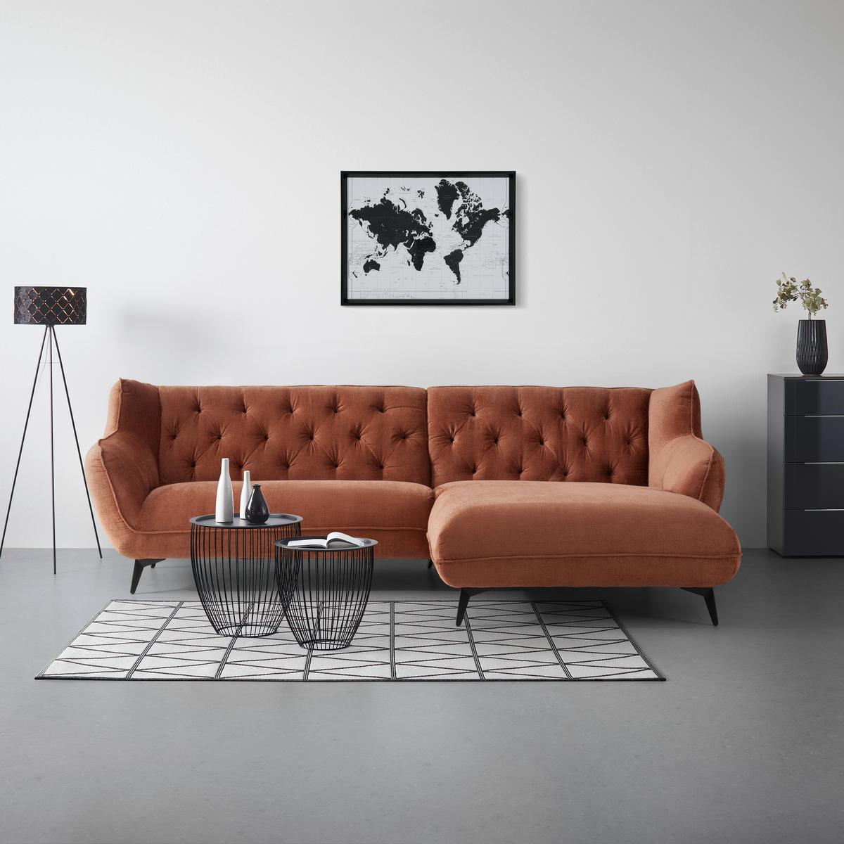 Wohnlandschaft Bogoni Rostfarben - Rostfarben/Schwarz, MODERN, Textil/Metall (278/84/168cm) - Mömax