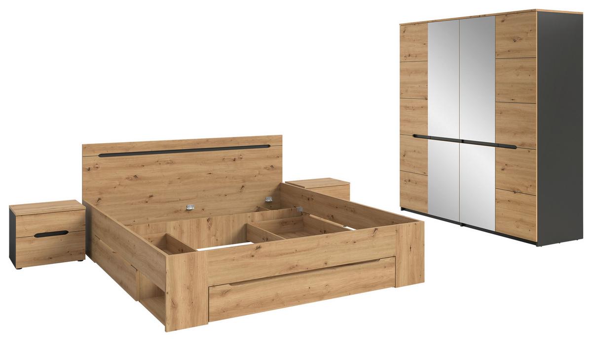 Schlafzimmer CANU 4-teilig Grau, Eiche Artisan - Eiche Artisan/Grau, MODERN, Holzwerkstoff - MID.YOU