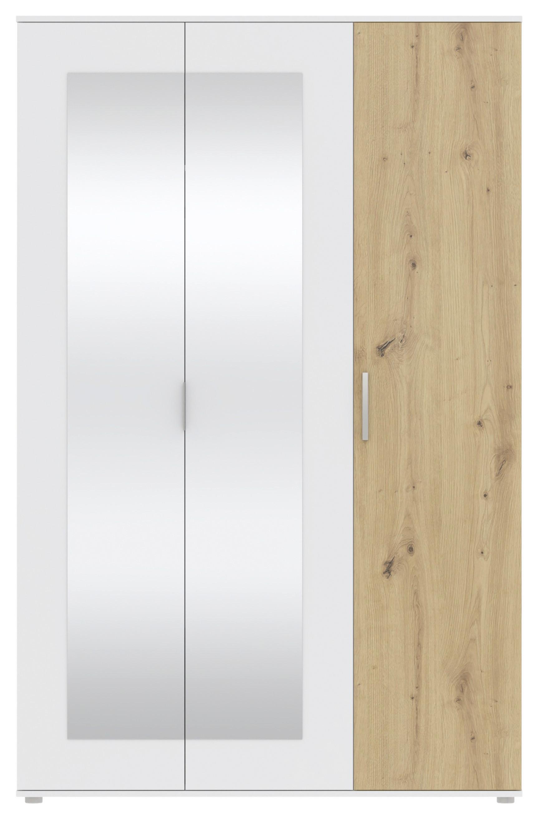 Drehtürenschrank Jan Weiß/Eiche Artisan - Chromfarben/Weiß, KONVENTIONELL, Glas/Holzwerkstoff (135/210/52cm) - Mömax