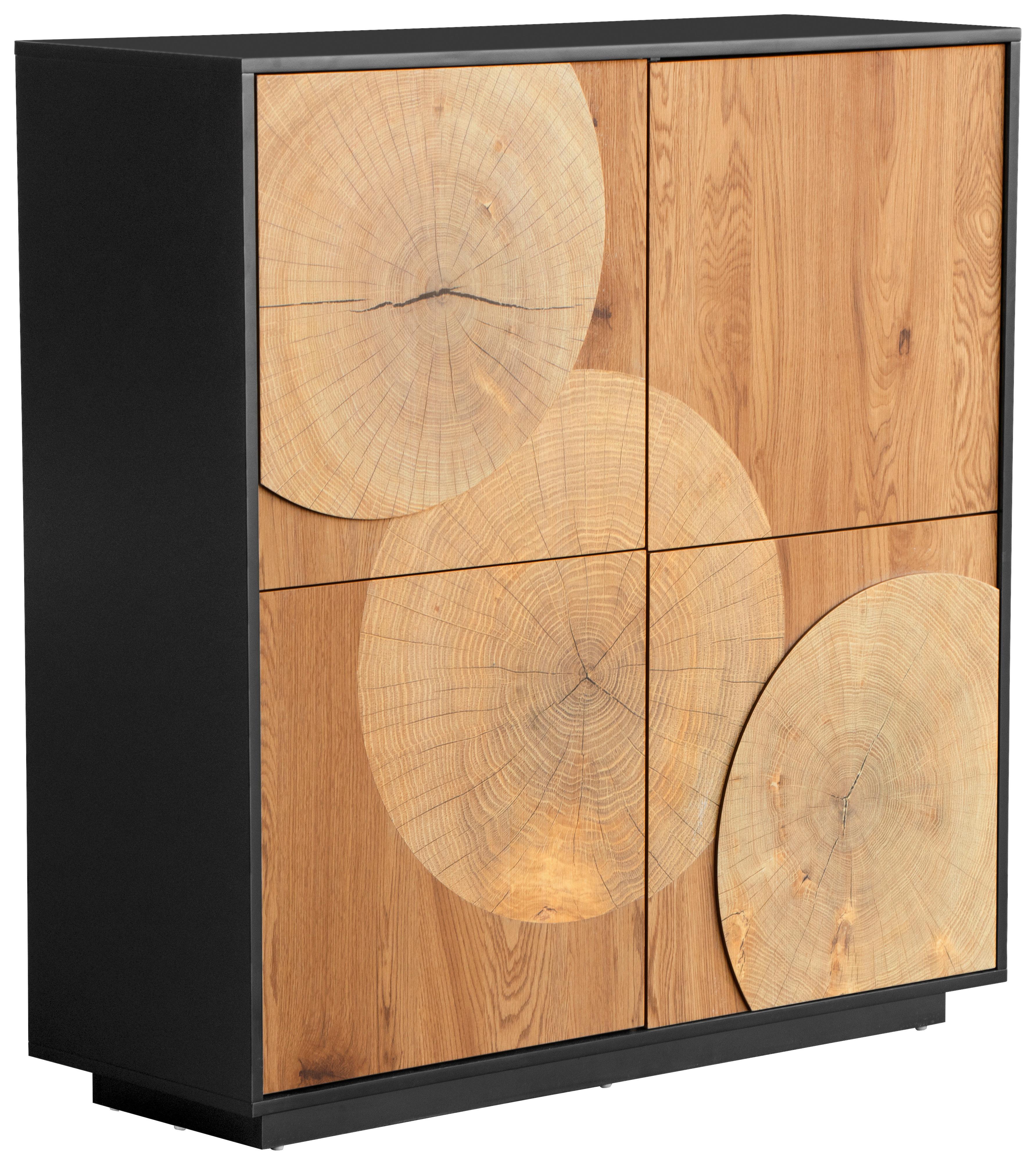 KOMODA WOODY - kolor dębowy/czarny, Lifestyle, materiał drewnopochodny (110/115,5/40cm) - Xora