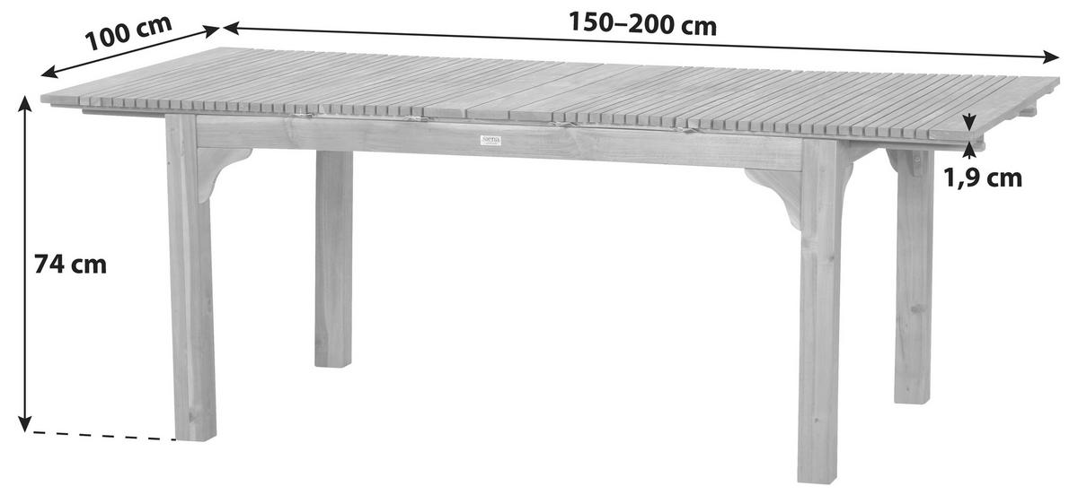 Gartentisch ausziehbar Echtholz L: 150-200 cm - Akaziefarben, KONVENTIONELL, Holz (150/100/74cm) - Siena Garden