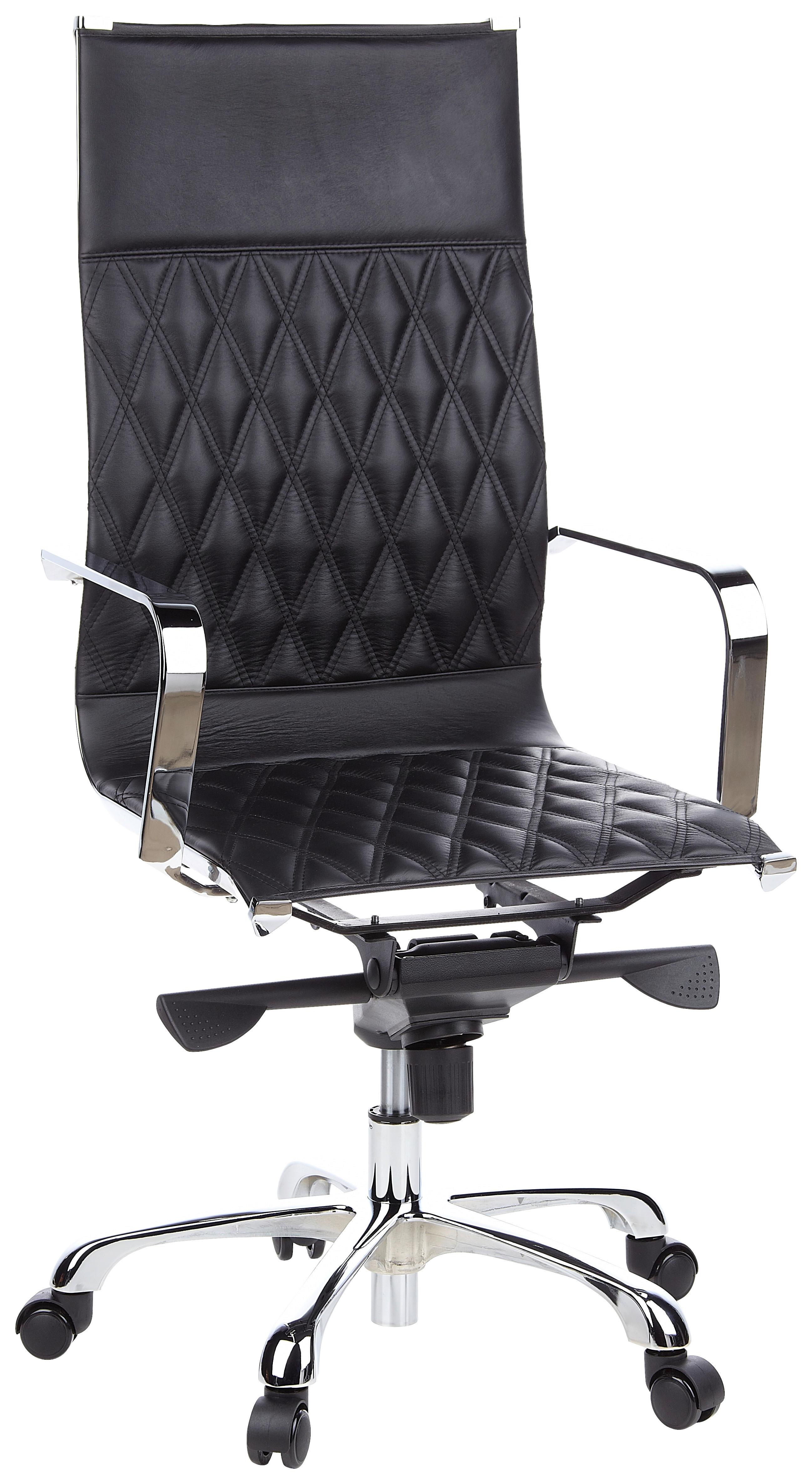 Pisarniški Stol Pariba V Iv, Črna, Pravo Usnje - srebrne barve/črna, Moderno, kovina/usnje (62cm) - MID.YOU