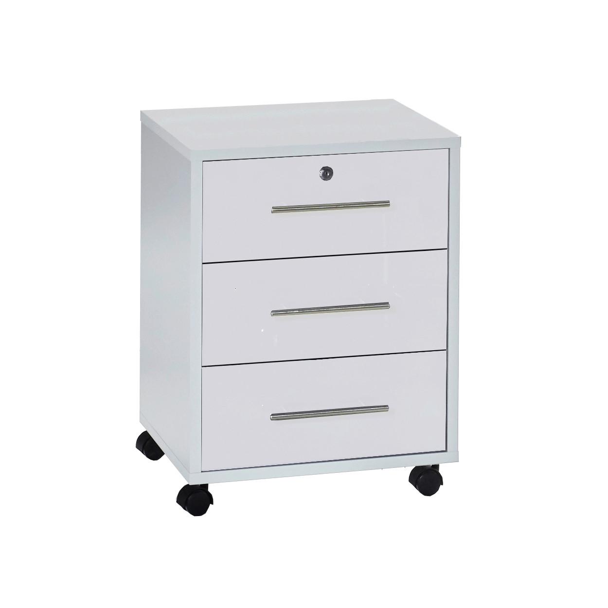 ROLLCONTAINER OFFICE EDITION - Weiß Hochglanz/Silberfarben, LIFESTYLE, Holzwerkstoff/Metall (44/58/40cm) - MID.YOU