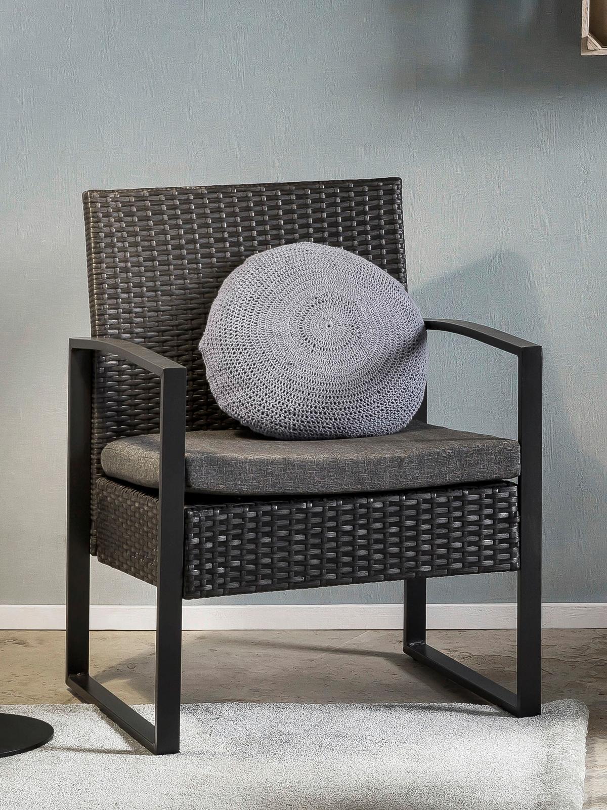 GARTENSET GARTEN-SITZGRUPPE 3-TLG. - Anthrazit/Grau, Design, Kunststoff/Textil - Gardenson