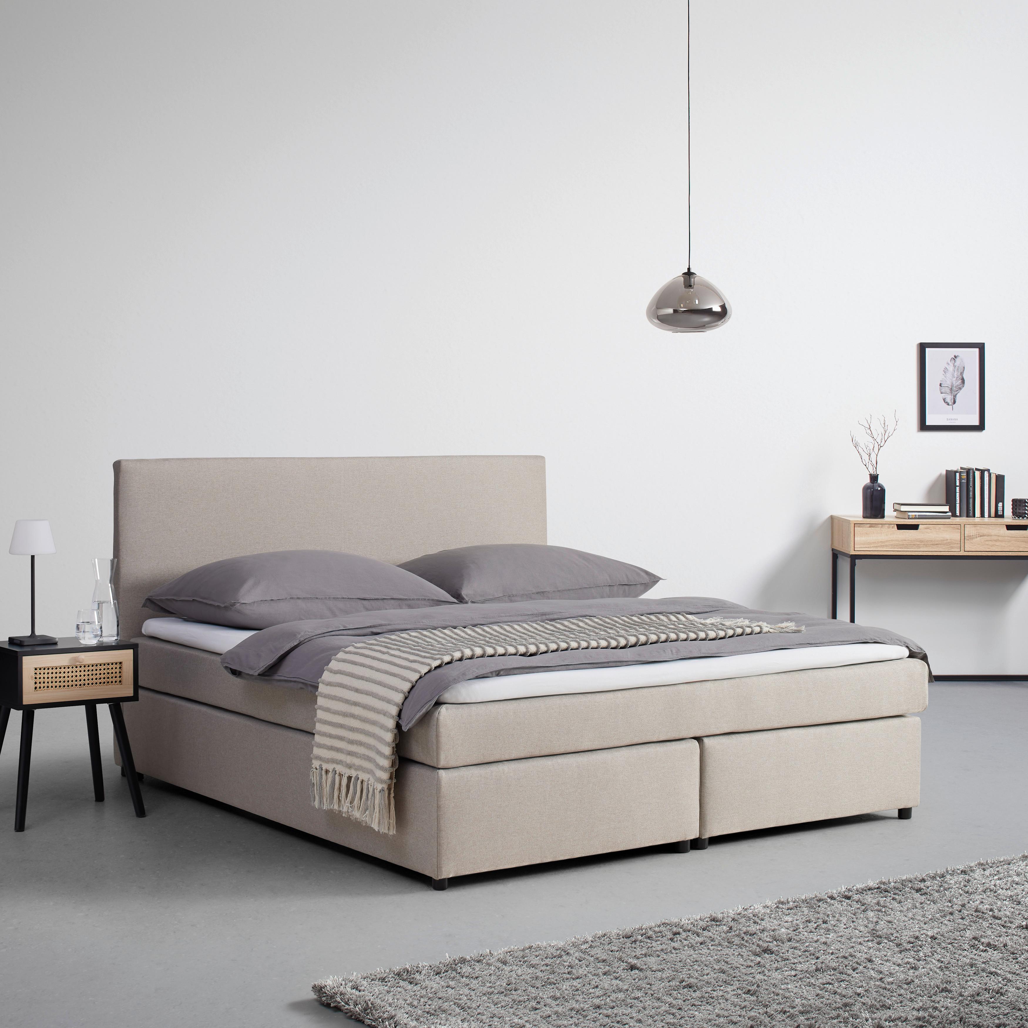 Boxbett Florinda ca. 180x200cm Beige mit Topper - Beige/Schwarz, MODERN, Holz/Kunststoff (180/200cm) - Bessagi Home