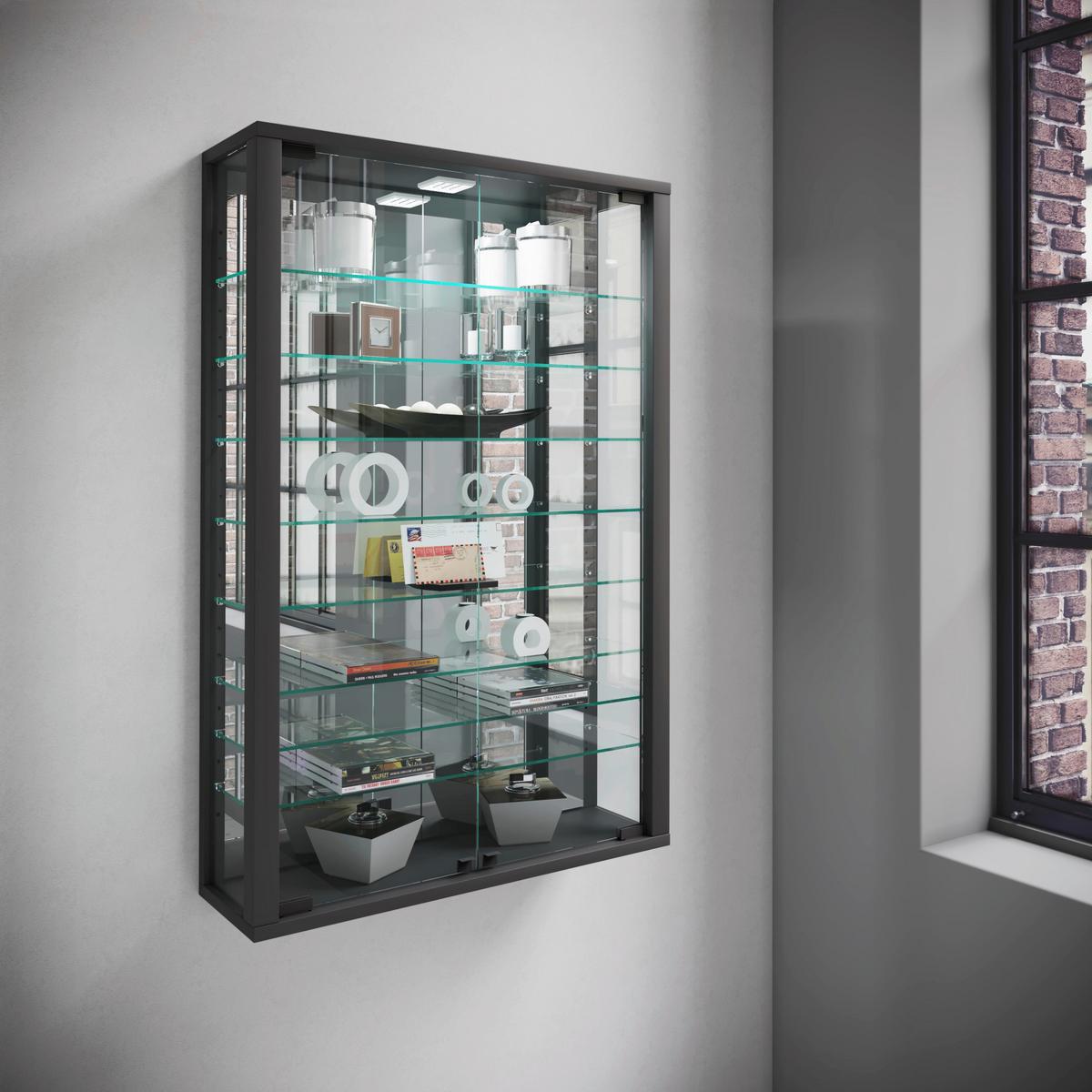 Hängevitrine Vitrosa ca. 59x91x18 cm Schwarz - Schwarz, MODERN, Glas/Holzwerkstoff (59/91,3/18cm) - MID.YOU