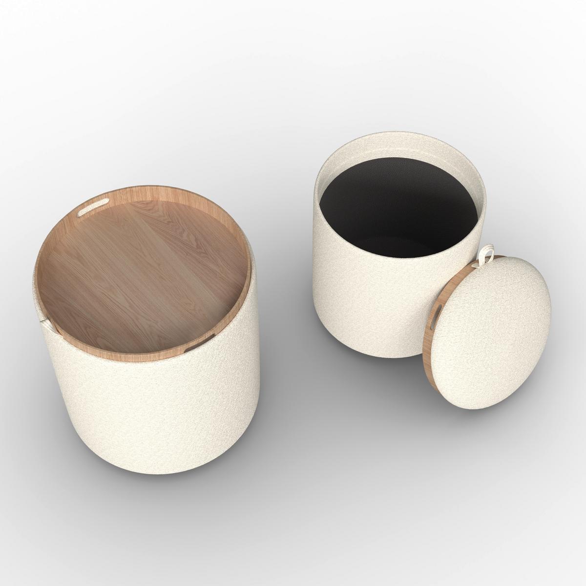 Hocker Set Melanie Bouclé Weiß - Weiß, MODERN, Holzwerkstoff/Textil (44cm) - Bessagi Home