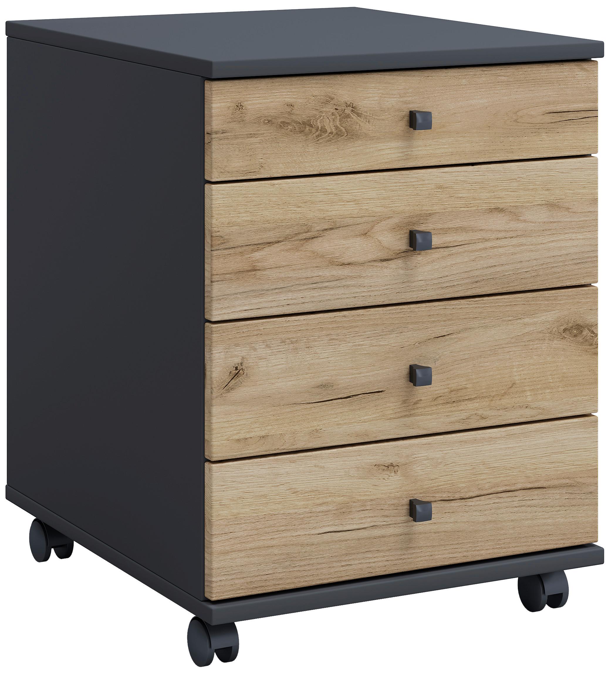 Predalnik Na Kolescih Lona Mini, Antracit, Barva Hrasta - črna/medeni hrast, Design, umetna masa/leseni material (42/57/50cm) - MID.YOU