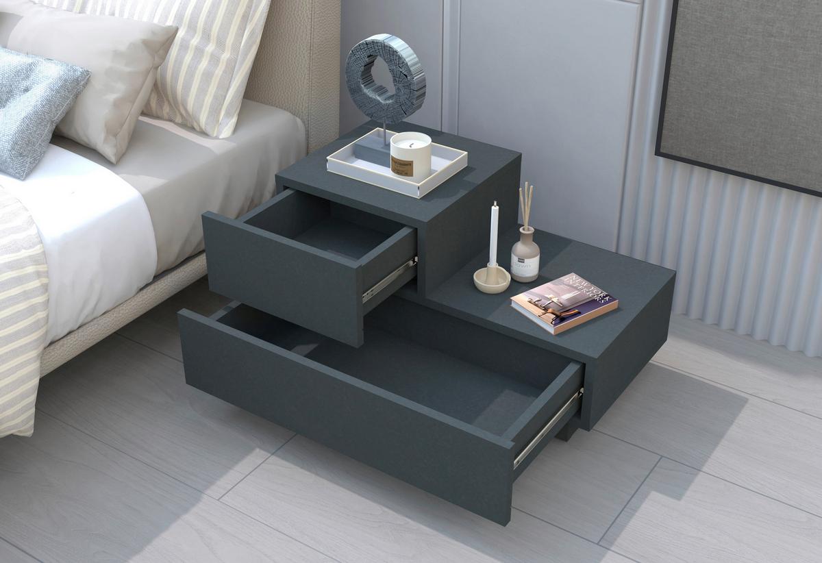 NACHTTISCH KAYRA NACHTTISCH - Anthrazit, Design, Holzwerkstoff (70/39/30cm) - Livetastic