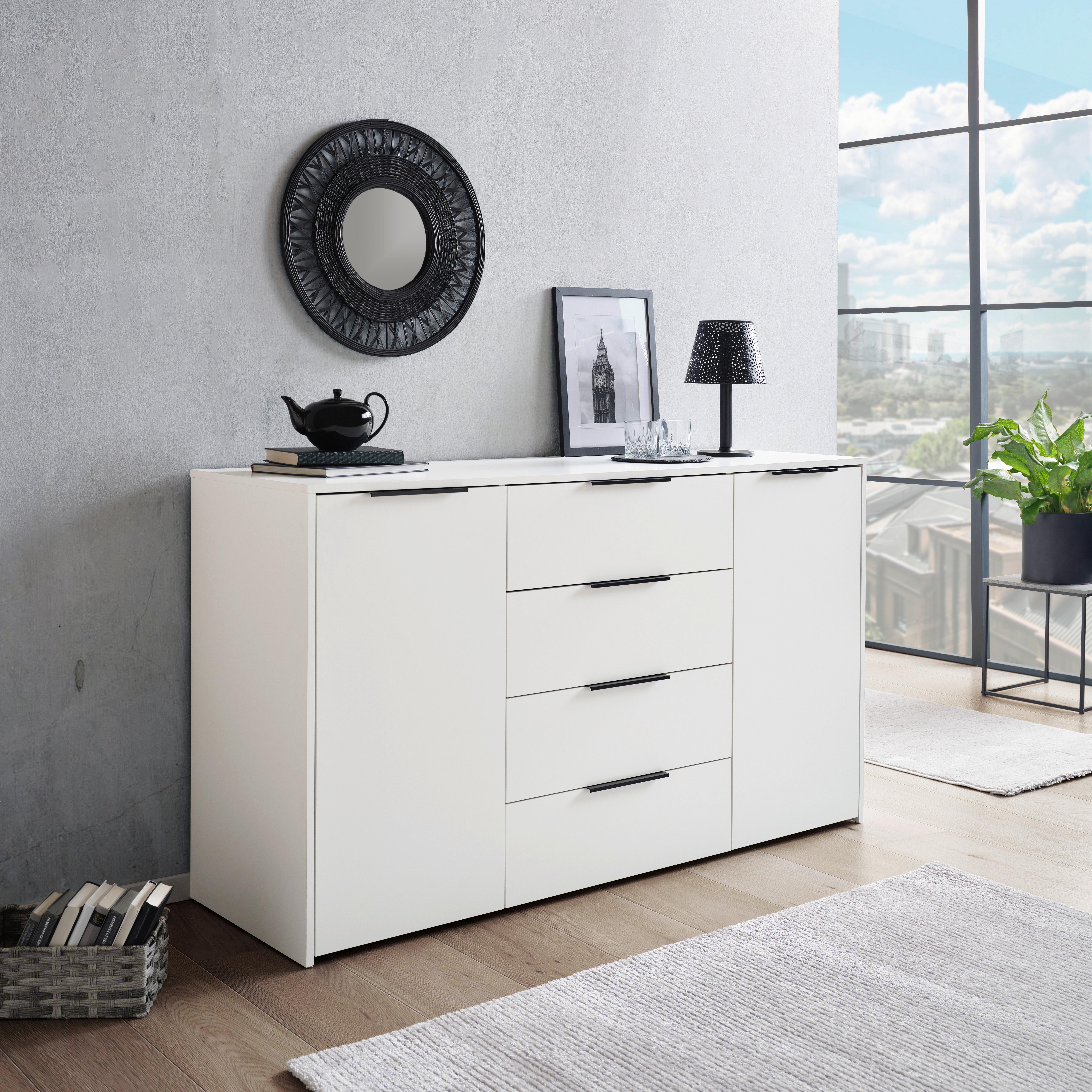 Comodă ALAN 5 - alb, Modern, material pe bază de lemn (161/93,4/50cm) - Modern Living