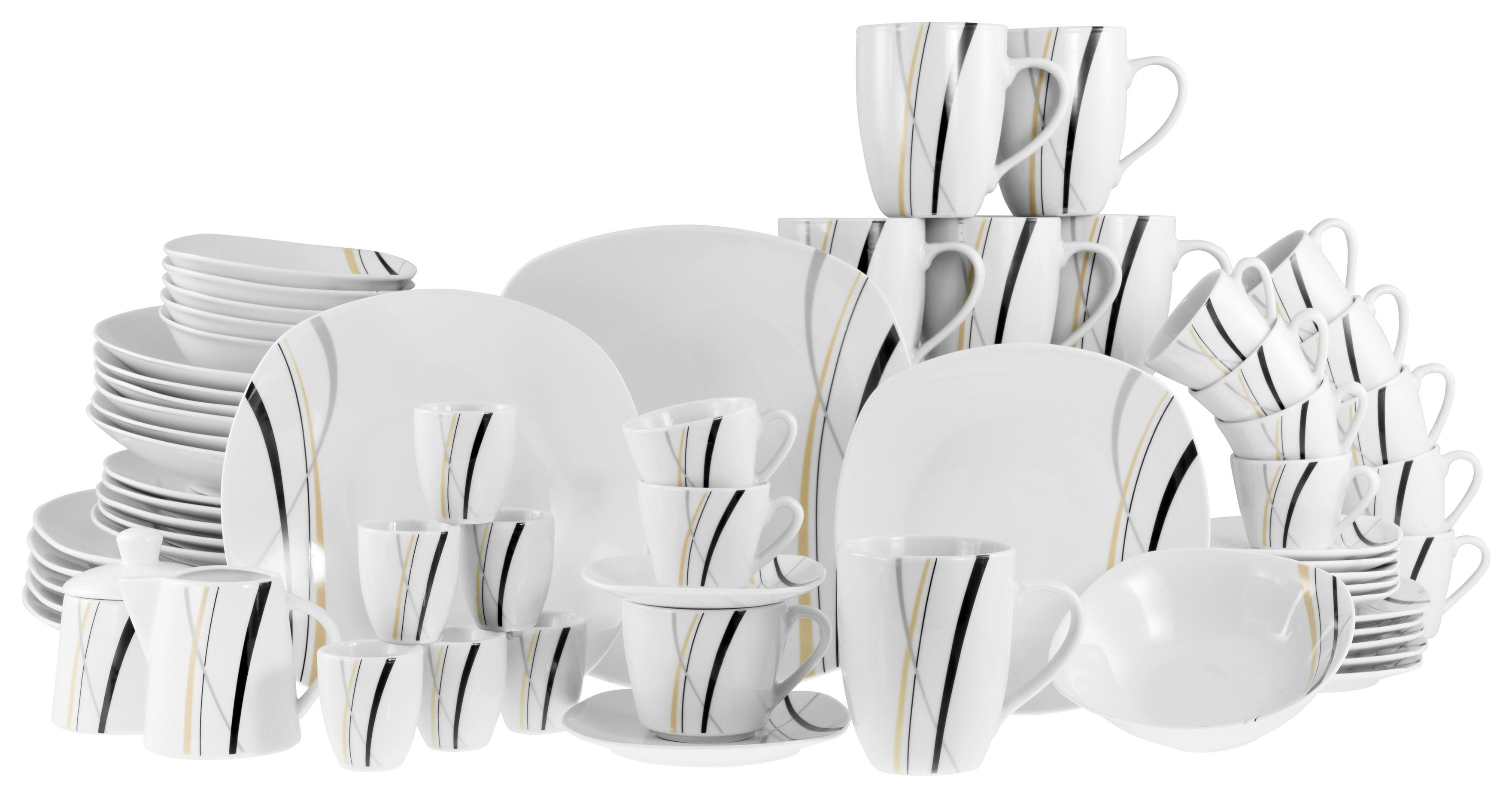 Komiservice Square City Line Weiß, 62-teilig - Weiß, Trend, Keramik - Creatable