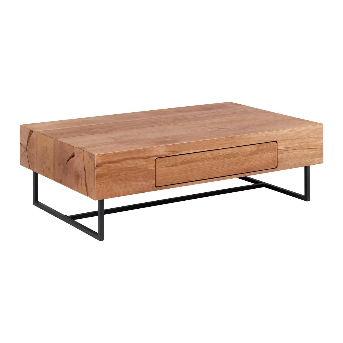 Couchtisch "Davide", ca. 130x80 cm, aus Eiche, massiv - Eichefarben/Schwarz, MODERN, Holz/Metall (130/40/80cm) - Bessagi Home