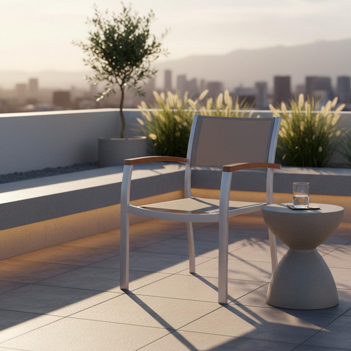 Gartenstuhl-Set Naxos Aluminium/Textilene stapelbar - Silberfarben/Grau, ROMANTIK / LANDHAUS, Holz/Textil (59/85/56cm) - Gardenson