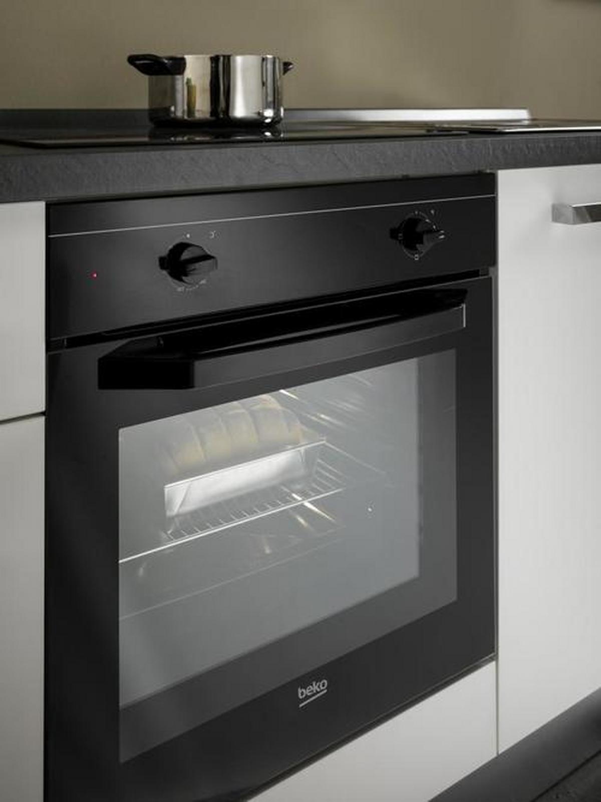 Küchenblock Belluna m. Geräte Weiß - Dunkelgrau/Alufarben, Basics, Holzwerkstoff/Kunststoff (210cm) - MID.YOU