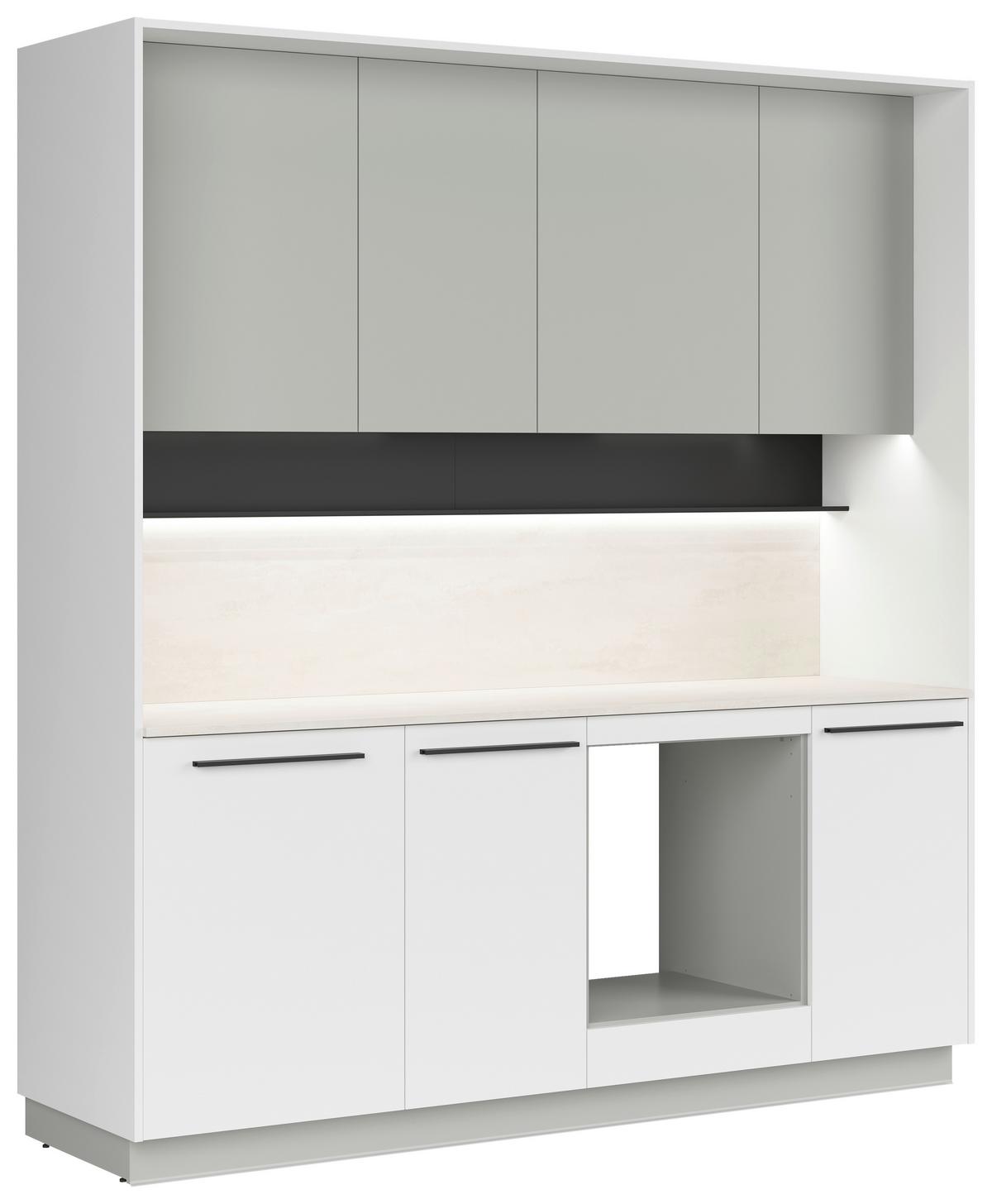 Küchenblock Milino o. Geräte Weiss/Grau - Hellgrau/Schwarz, Basics, Holzwerkstoff/Kunststoff (210cm) - Visiona