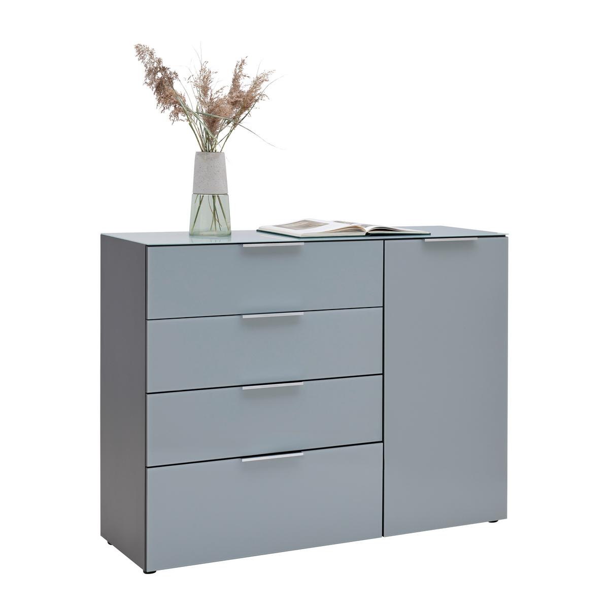Sideboard Oakland in Grau/Graphitfarben - Chromfarben/Silberfarben, MODERN, Glas/Holzwerkstoff (134/102/42cm) - Premium Living