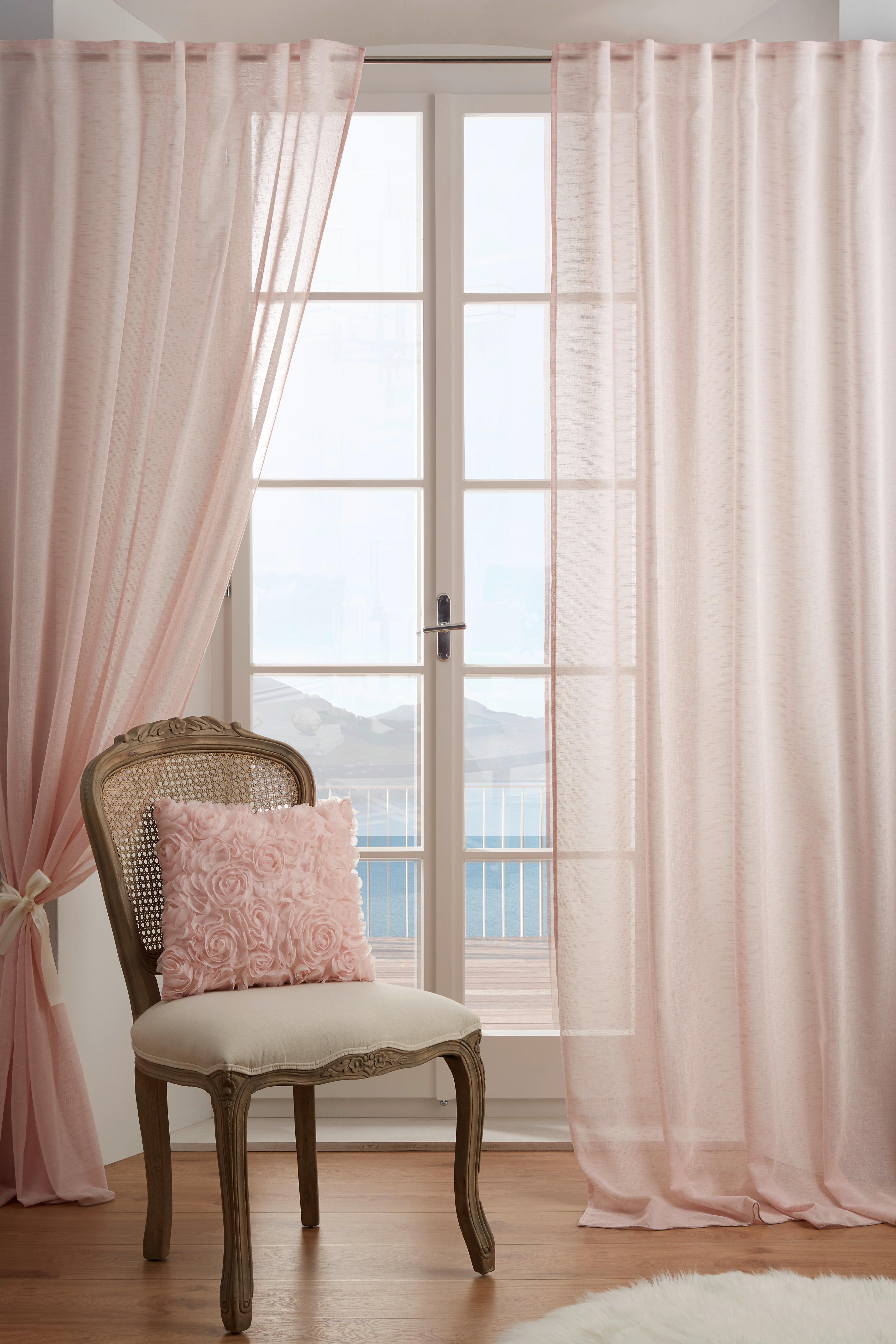 GARDINLÄNGD SIGRID -EXT- - rosa, Romantik / Lanthus, textil (140/245cm) - Premium Living