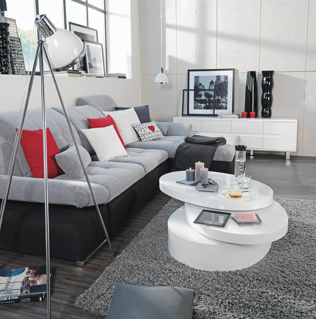 DUŻY NAROŻNIK SANFINO - jasnoszary/czarny, Konventionell, materiał drewnopochodny/metal (305/96/199cm) - Premium Living