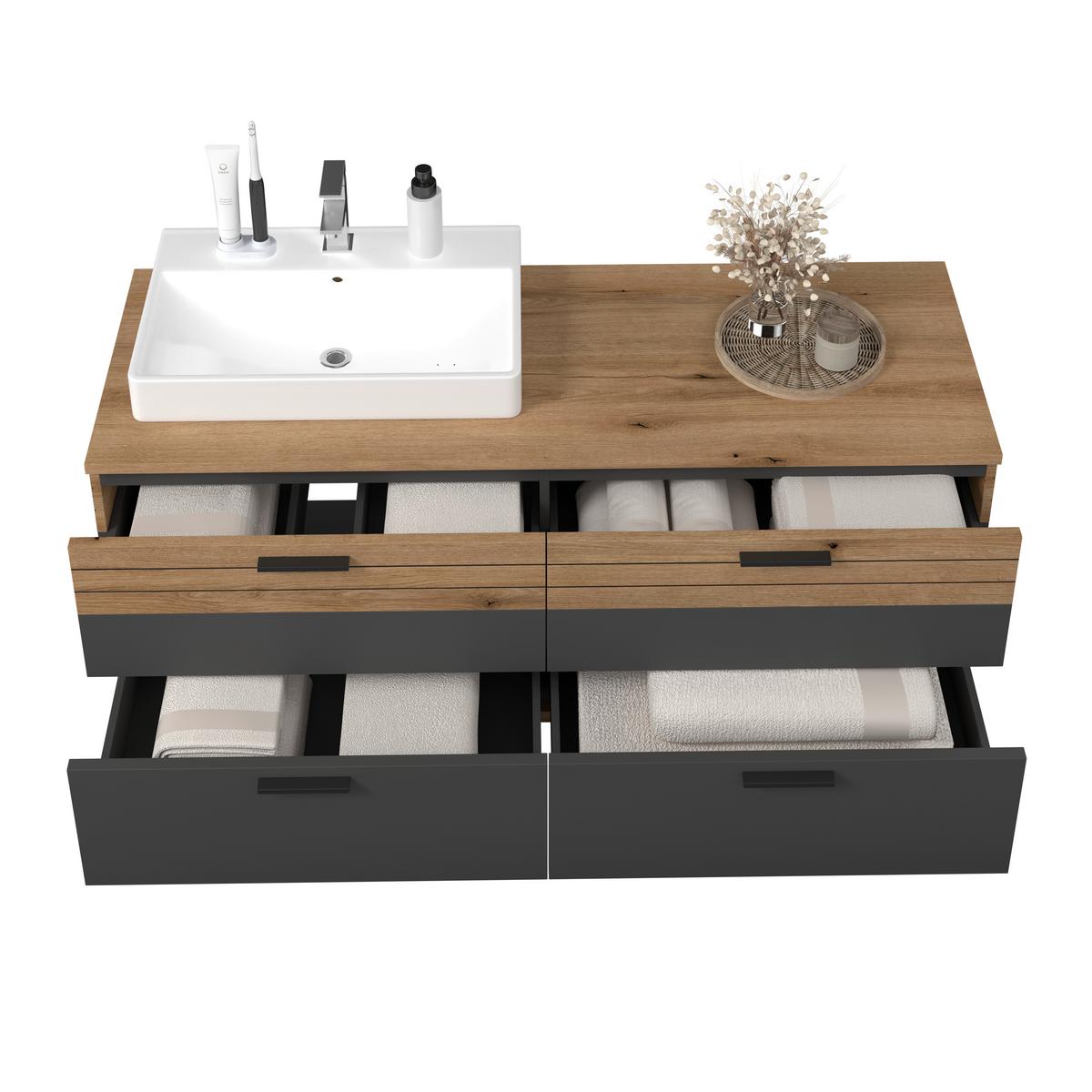 Omarica Za Pod Umivalnik Cotia Cotlu 2 - črna/barve hrasta, Moderno, kovina/leseni material (140/57/48cm) - James Wood