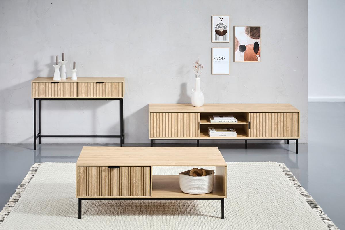 STÓŁ KONSOLA CHAMBERY - kolor naturalny/czarny, Natur, materiał drewnopochodny/metal (100/74,5/30cm) - MID.YOU