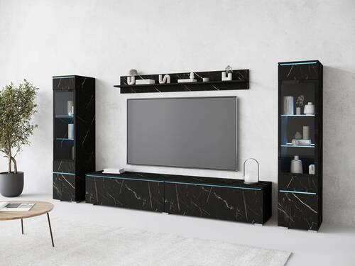 Wohnwand Vera 4-tlg. ca. 240x130 cm Schieferfarben - Schieferfarben/Grau, Design, Glas/Holzwerkstoff (240/130/33cm) - Livetastic