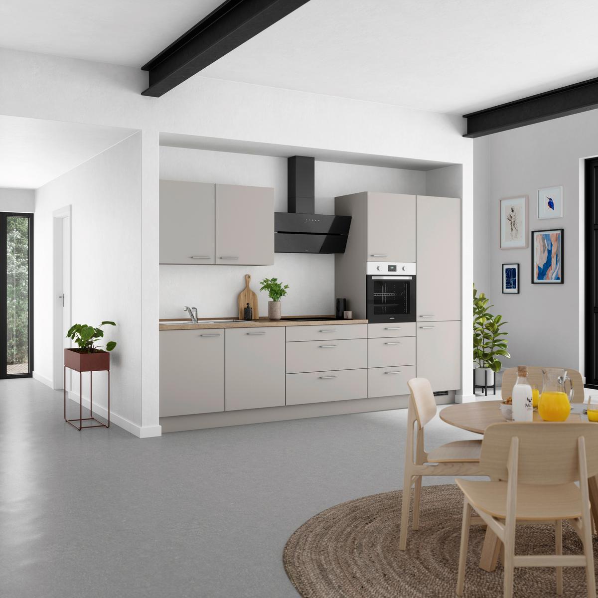 Küchenblock Touch High m. Geräten Grau - Eiche dunkel/Edelstahlfarben, MODERN, Holzwerkstoff/Metall (330cm) - Nobilia