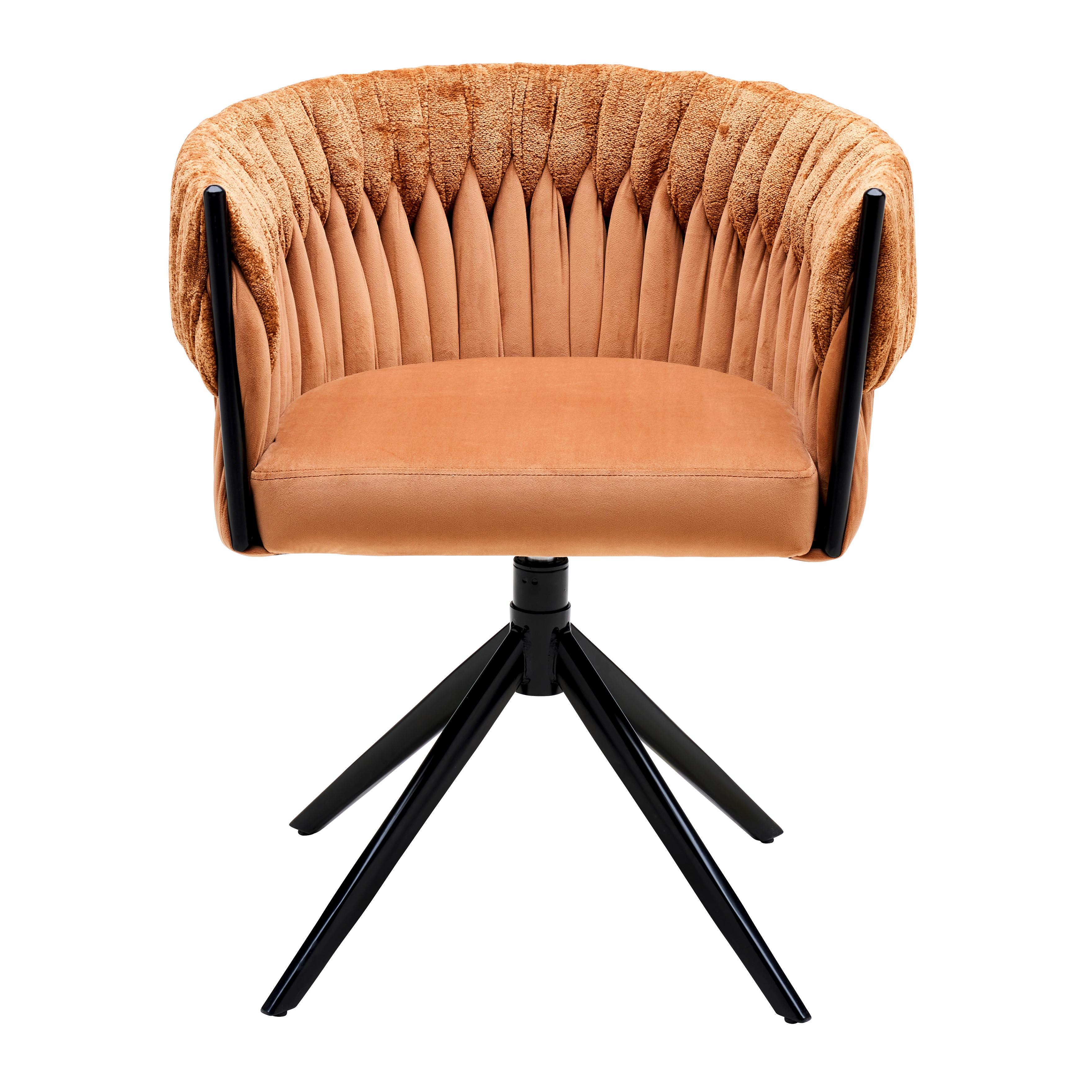 Drehstuhl Twisty in Samt/Chenille Cognacfarben - Cognac/Goldfarben, MODERN, Textil/Metall (65/76/60cm) - Premium Living