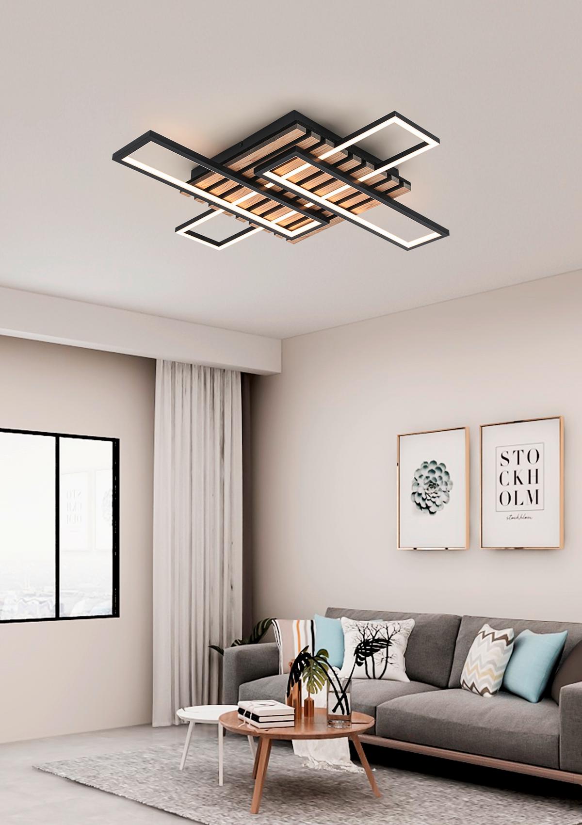 LAMPA SUFITOWA LED LONG BEACH *SBN* - kolor dębowy/czarny, Natur, materiał drewnopochodny/tworzywo sztuczne (73,5/66,5/7,5cm) - Novel