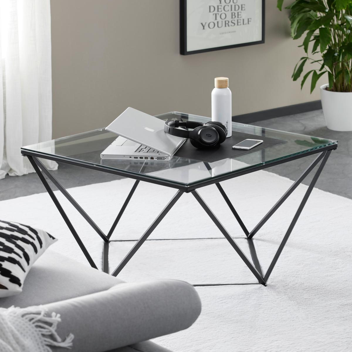 Couchtisch in Schwarz ca. 80x45x80cm - Schwarz, MODERN, Glas/Metall (80/80/45cm) - Mömax