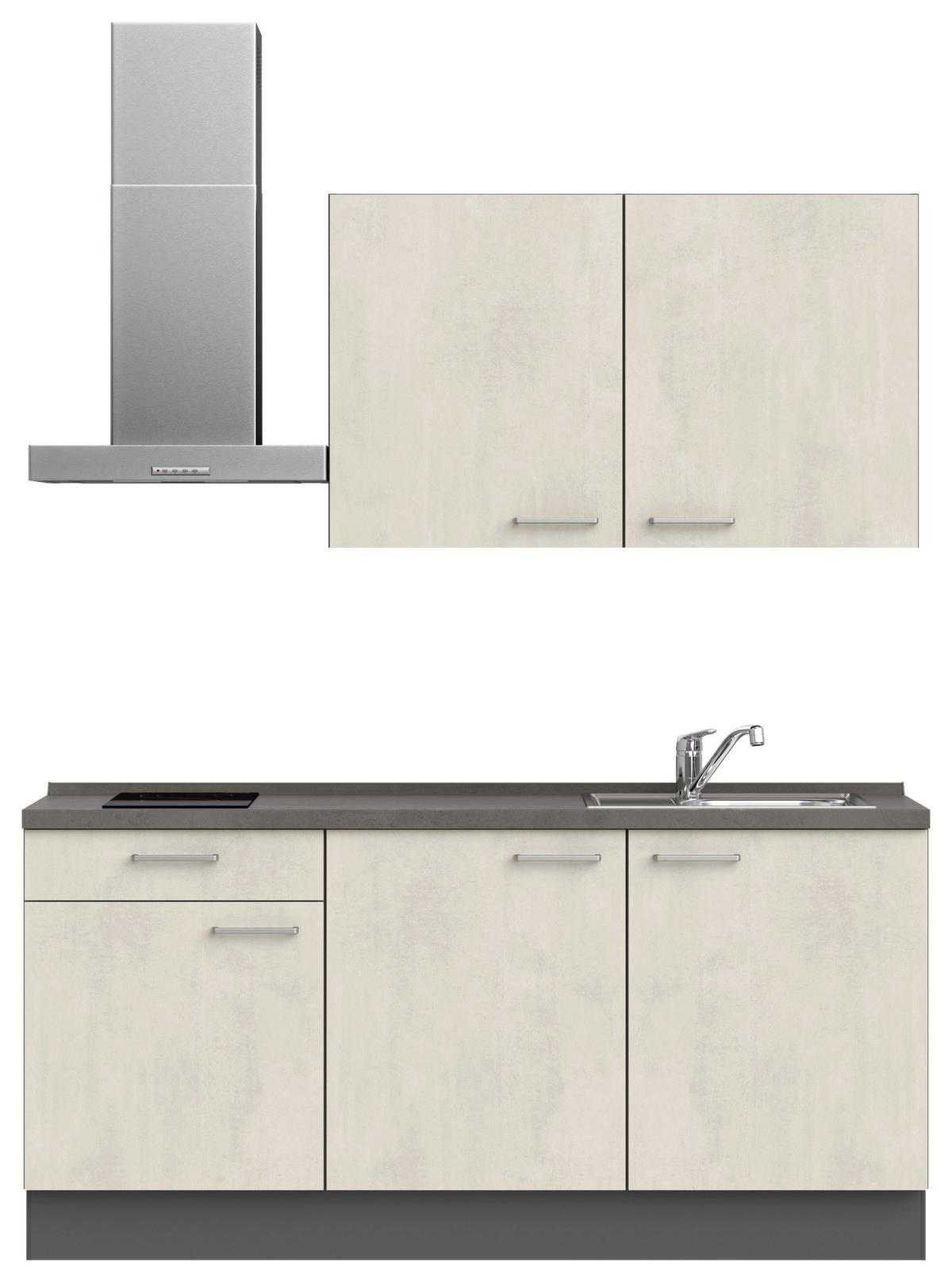 Küchenblock Riva Low m. Geräten Weiß - Schieferfarben/Edelstahlfarben, MODERN, Holzwerkstoff/Metall (180cm) - Nobilia