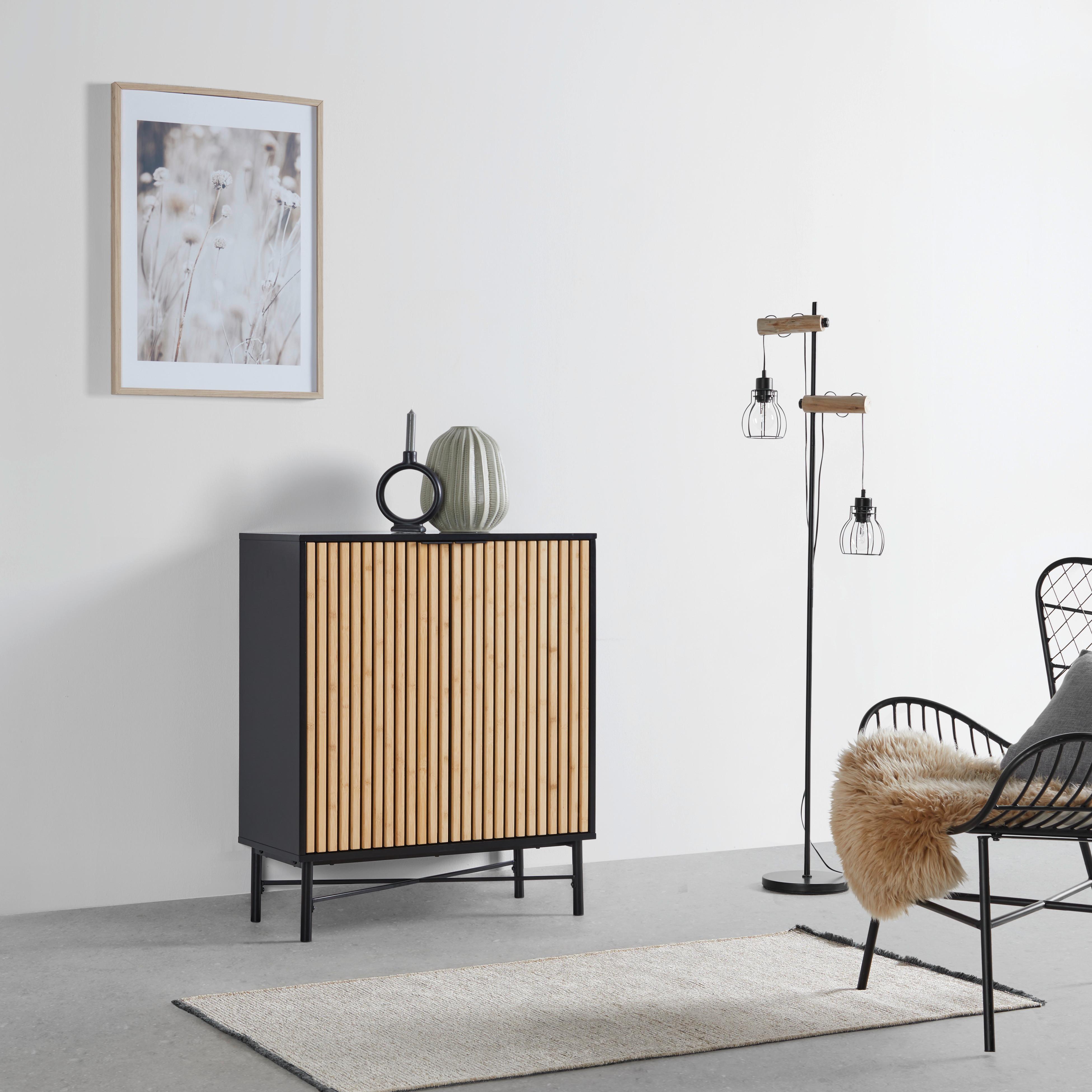 Kommode Madrid Schwarz/Naturfarben massiv - Eichefarben/Schwarz, Modern, Holz/Holzwerkstoff (76/90/35cm) - Mömax