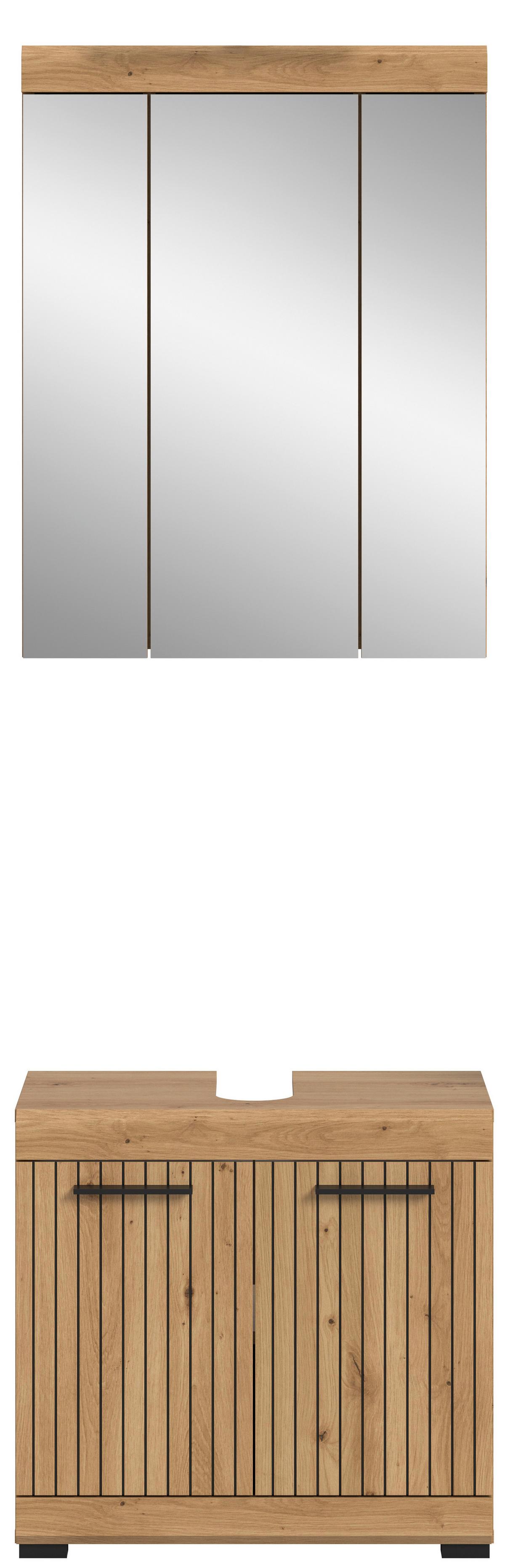 Badezimmer Scout Eiche Artisan 2-teilig - Schwarz/Eiche Artisan, Trend, Glas/Holzwerkstoff (60cm) - MID.YOU