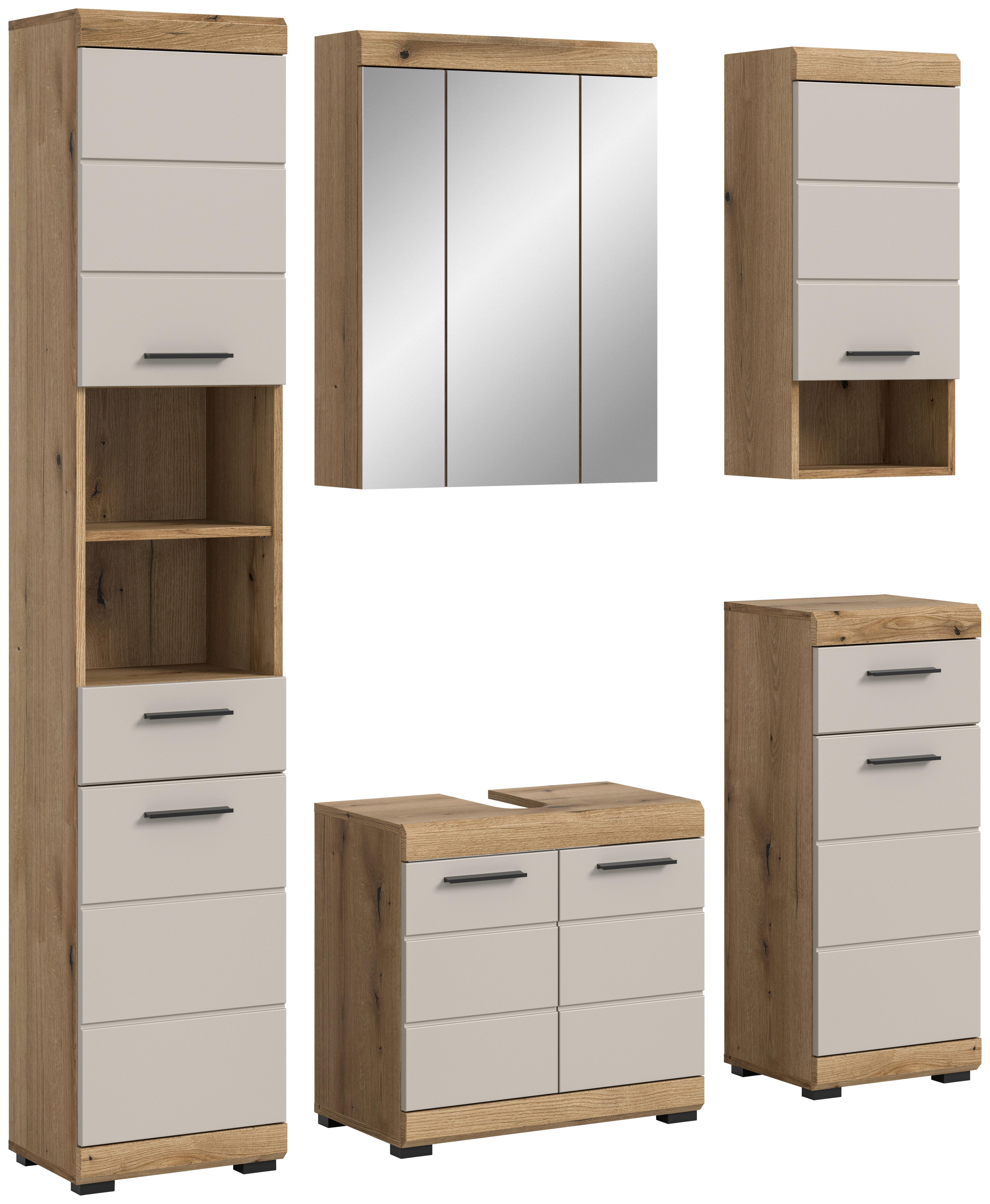 Badezimmer Scout 5-tlg. ca. 134 cm Kaschmir - Kaschmir/Schwarz, MODERN, Glas/Holzwerkstoff (134cm) - MID.YOU