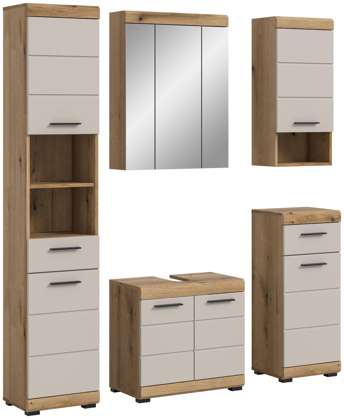 Badezimmer Scout 5-tlg. ca. 134 cm Kaschmir - Kaschmir/Schwarz, MODERN, Glas/Holzwerkstoff (134cm) - MID.YOU