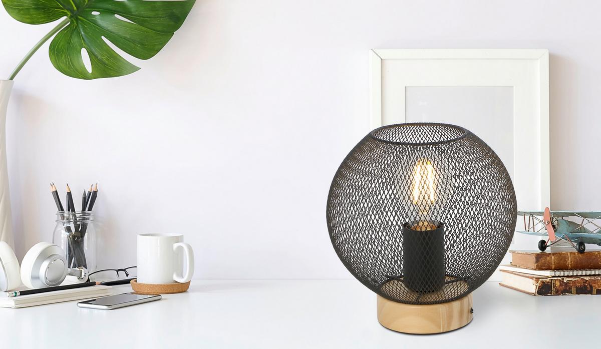 Tischleuchte Pablo max. 40 Watt - Schwarz/Braun, MODERN, Holz/Metall (20/20cm)