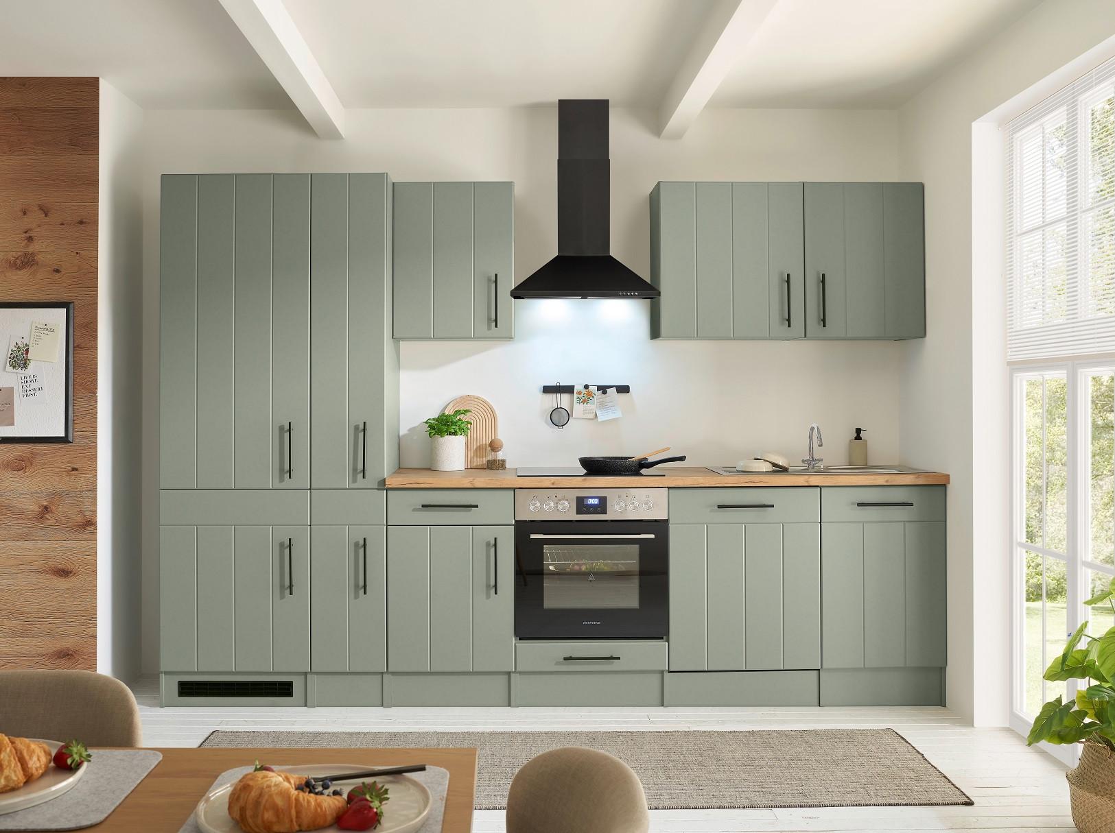 Küchenleerblock Anton o. Geräte Wildeiche/Schilfgrün - Schilfgrün/Wildeiche, Trend, Holzwerkstoff/Metall (310cm) - Respekta