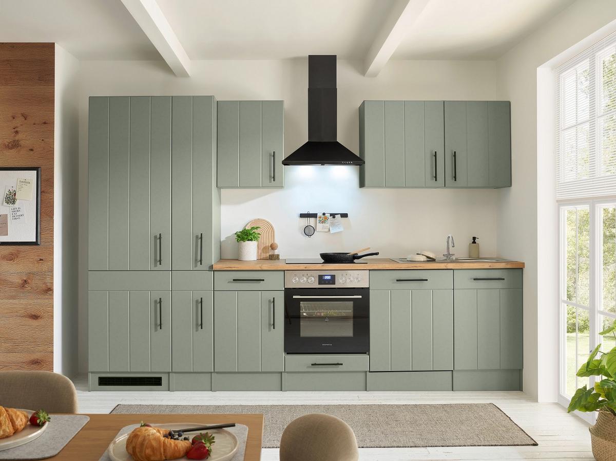 Küchenleerblock Anton o. Geräte Wildeiche/Schilfgrün - Schilfgrün/Wildeiche, Trend, Holzwerkstoff/Metall (310cm) - Respekta
